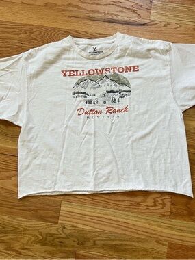 Yellowstone Dutton Ranch Short Sleeve Crop Tee - White with Rust Graphic